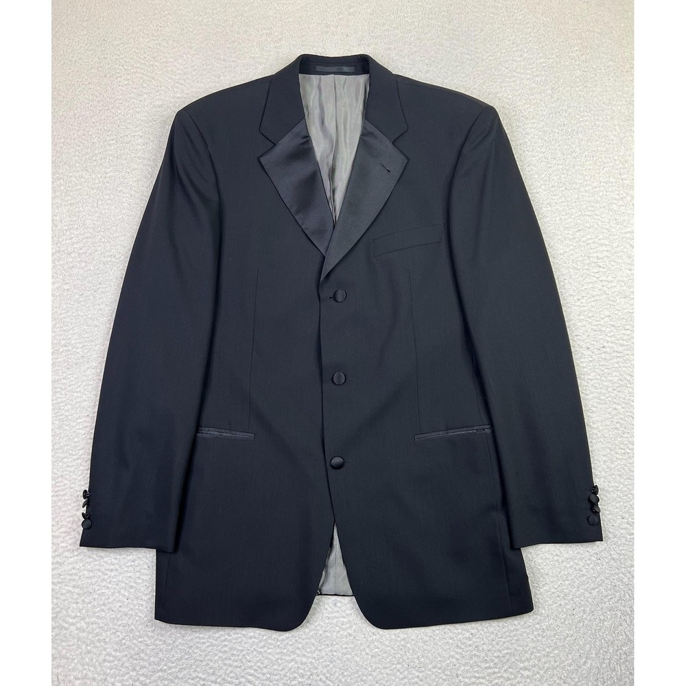 Hugo Boss Mens 44L Black Virgin Wool 3 Button Tuxedo Jacket Charlie Chaplin